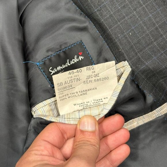 Samuelsohn Loro Piana Blazer Check Super 130's Wool Grey Sport Coat 46R - Picture 11 of 11